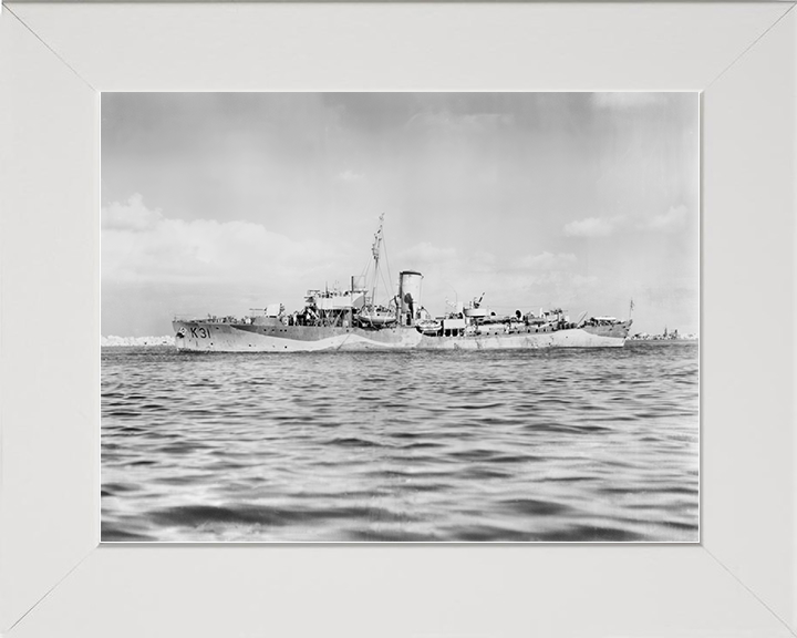 HMS Camellia (K31) Royal Navy Flower Class Corvette Port Beam View Photo Print Wall Art Decor Posters, Prints, & Visual Artwork Hampshire Prints 10 x 8 White Frame No