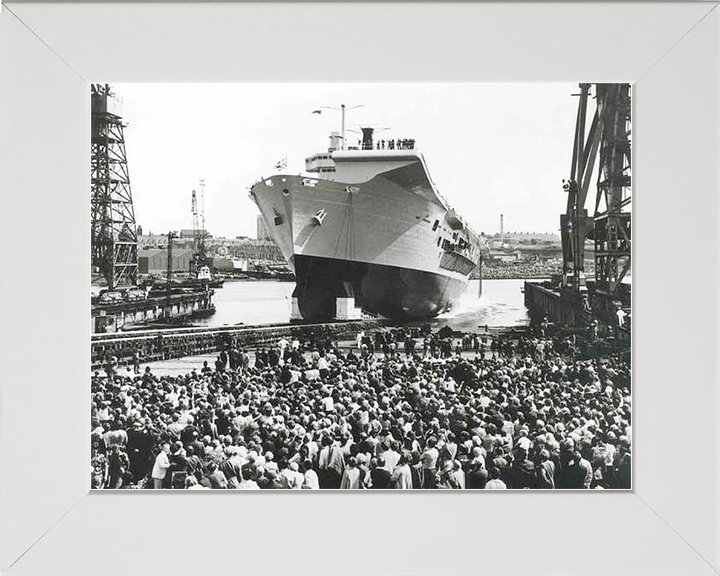 HMS Ark Royal (R07) Royal Navy Invincible Class Aircraft Carrier Launch Photo Print Wall Art Decor Posters, Prints, & Visual Artwork Hampshire Prints 10 x 8 White Frame No