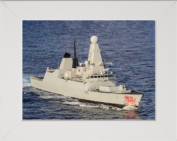 HMS Dragon (D35) Royal Navy Type 45 Destroyer Underway High Starboard View Photo Print Wall Art Decor Posters, Prints, & Visual Artwork Hampshire Prints 10 x 8 White Frame No