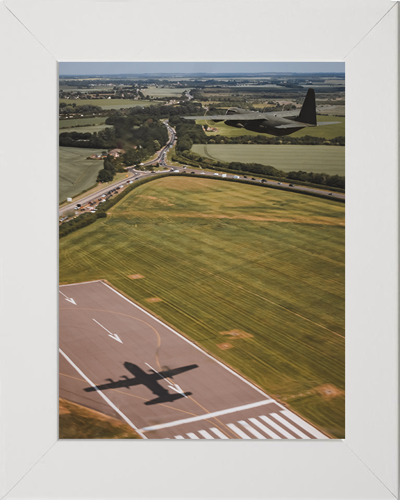 RAF Hercules C-130J Taking off Photo Print - Royal Air Force Aircraft Hampshire Prints 10 x 8 White Frame No