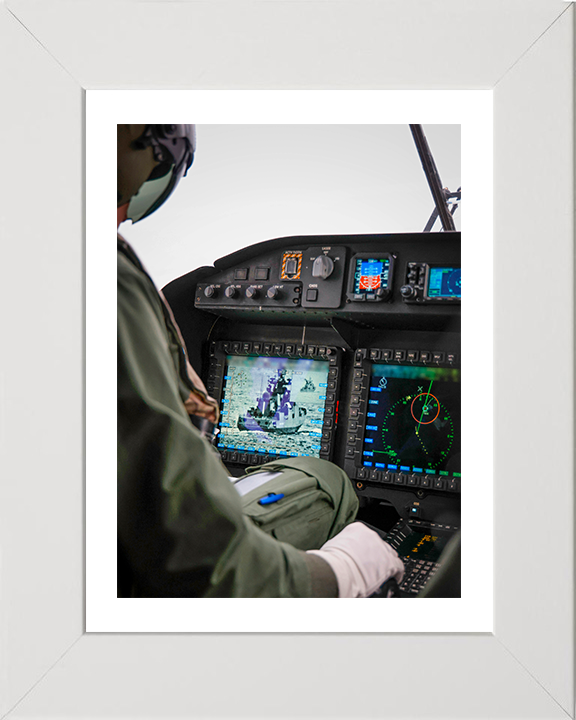 Wildcat Helicopter Cockpit Photo Print - Royal Navy Aircraft Hampshire Prints 10 x 8 White Frame Yes