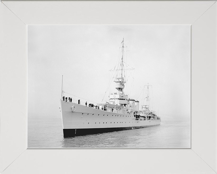HMS Despatch (D30) Royal Navy Danae Class Cruiser Port Bow View Photo Print Wall Art Decor Posters, Prints, & Visual Artwork Hampshire Prints 10 x 8 White Frame No