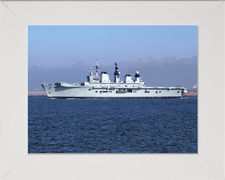 HMS Illustrious (R06) Photo Print - Port Amsterdam 2009 - Royal Navy Invincible Class Aircraft Carrier Hampshire Prints 10 x 8 White Frame No