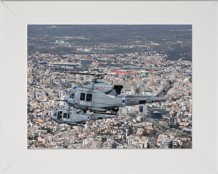 RAF Griffin HA2 Helicopters in flight Photo Print - Royal Air Force Aircraft Hampshire Prints 10 x 8 White Frame No