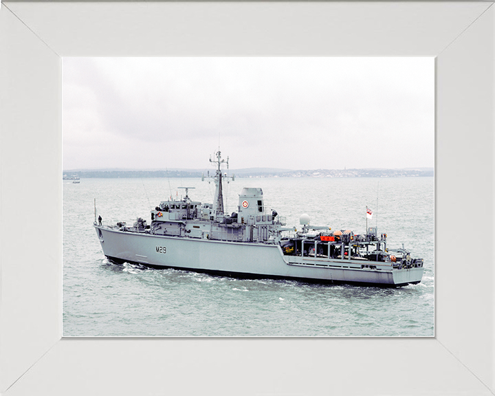 HMS Brecon (M29) Royal Navy Hunt Class Mine Warfare Vessel Leaving Portsmouth Photo Print Wall Art Decor Posters, Prints, & Visual Artwork Hampshire Prints 10 x 8 White Frame No