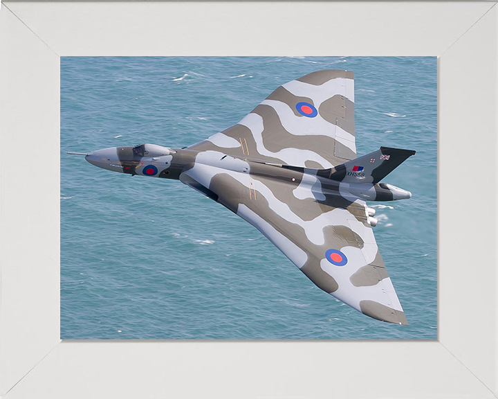 RAF Avro Vulcan Bomber in Flight Photo Print - Royal Air Force Aircraft Hampshire Prints 10 x 8 White Frame No