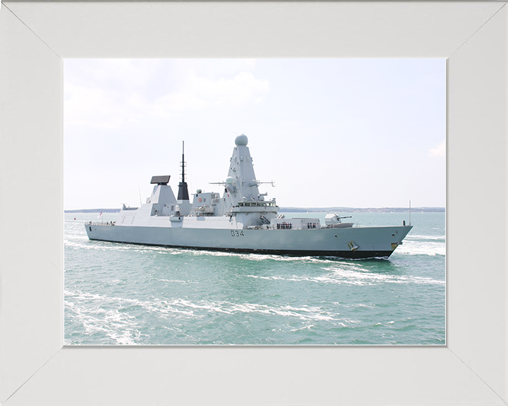 HMS Diamond (D34) Royal Navy Type 45 Destroyer Entering Portsmouth Photo Print Wall Art Decor Posters, Prints, & Visual Artwork Hampshire Prints 10 x 8 White Frame No