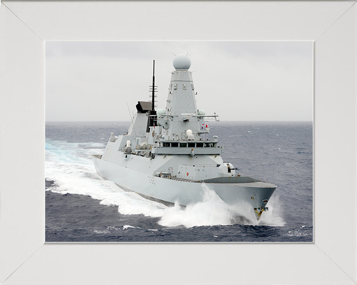 HMS Daring (D32) Royal Navy Type 45 Destroyer Starboard Bow View Underway Photo Print Wall Art Decor Posters, Prints, & Visual Artwork Hampshire Prints 10 x 8 White Frame No