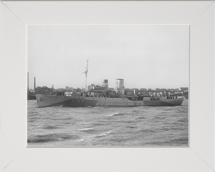 HMS Columbine (K94) Royal Navy Flower Class Corvette Port Side View Photo Print Wall Art Decor Posters, Prints, & Visual Artwork Hampshire Prints 10 x 8 White Frame No