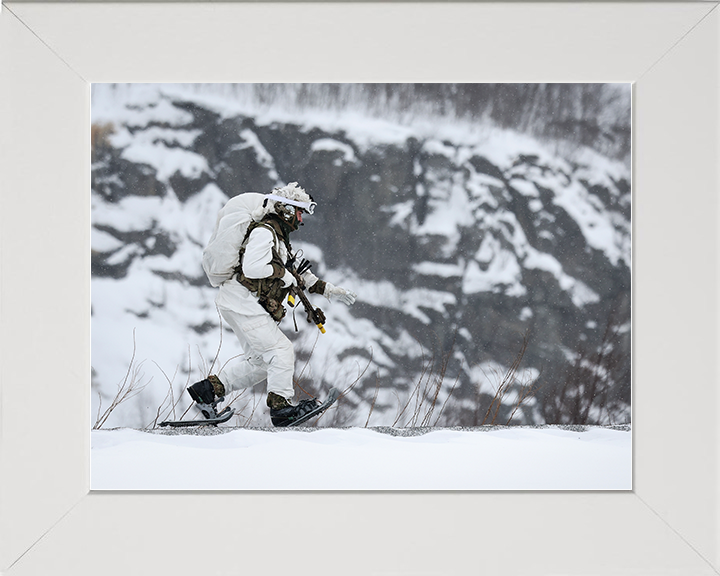 Royal Marine in Snow Shoes During Cold Weather exercise Photo Print 40 Commando Marines Wall Art Military Decor Posters, Prints, & Visual Artwork Hampshire Prints 10 x 8 White Frame No