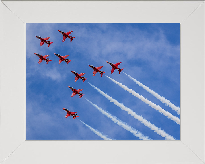 RAF Red Arrows in Formation 2025 Photo Print - Royal Air Force Aircraft Hampshire Prints 10 x 8 White Frame No