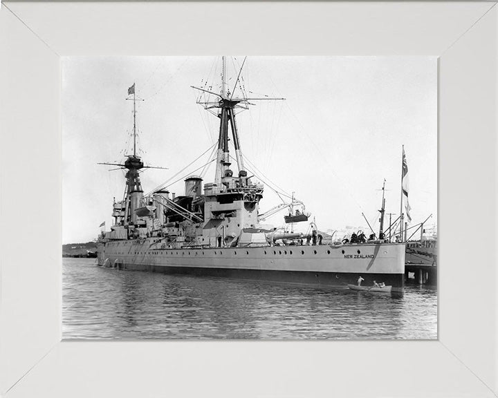 HMS New Zealand (1911) Photo Print - In Port - Royal Navy Indefatigable Class Cruiser Hampshire Prints 10 x 8 White Frame No