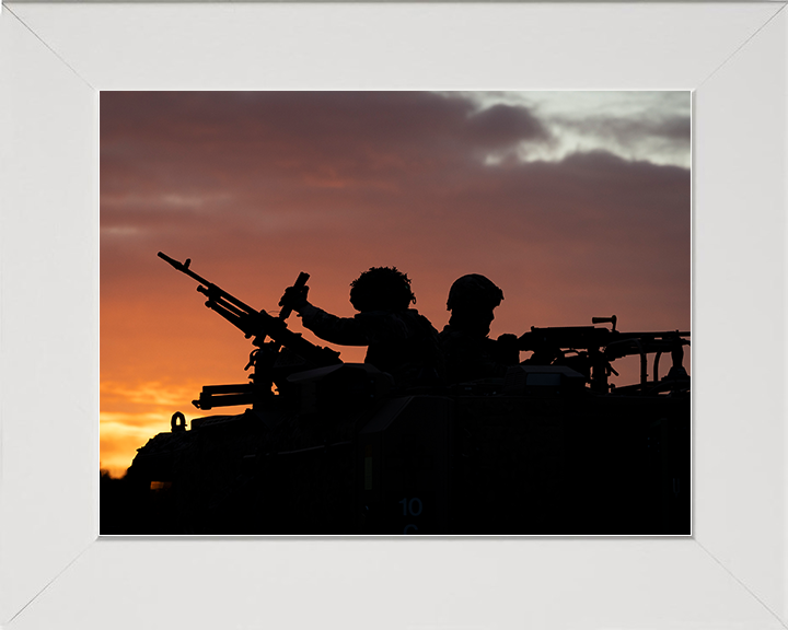 RAF Regiment with a Foxhound Vehicle at Sunset Photo Print Royal Air Force Wall Art Military Decor Posters, Prints, & Visual Artwork Hampshire Prints 10 x 8 White Frame No