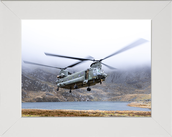 RAF Chinook Helicopter Over Snowdonia Wales Photo Print - Royal Air Force Aircraft Hampshire Prints 10 x 8 White Frame No