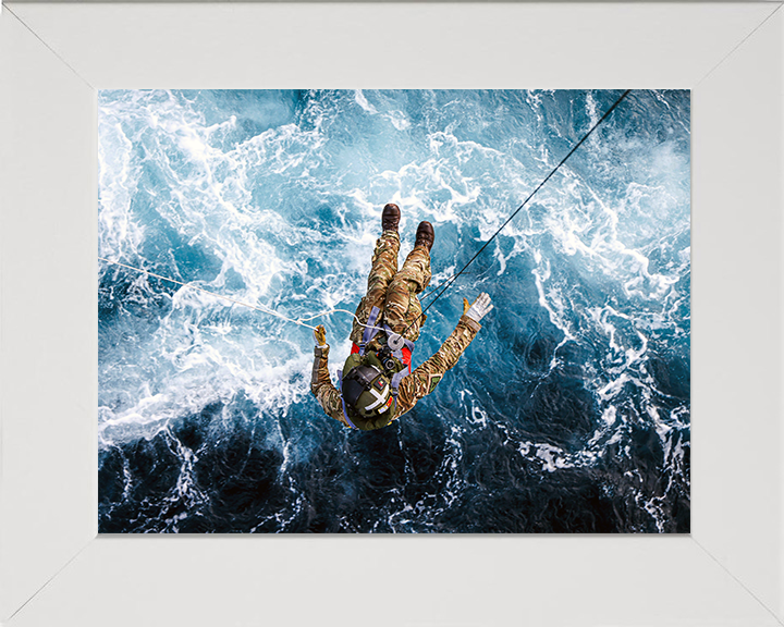 Merlin Helicopter Crewman being Winched Photo Print - Royal Navy Hampshire Prints 10 x 8 White Frame No