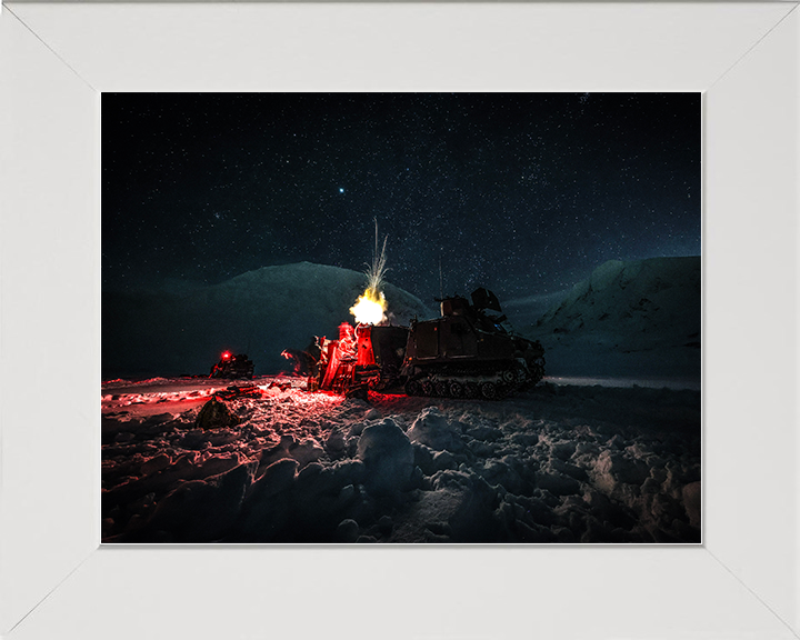Royal Marine Commando Mortar Team Fire under Stars Photo Print 45 Commando Marines Wall Art Military Decor Posters, Prints, & Visual Artwork Hampshire Prints 10 x 8 White Frame No