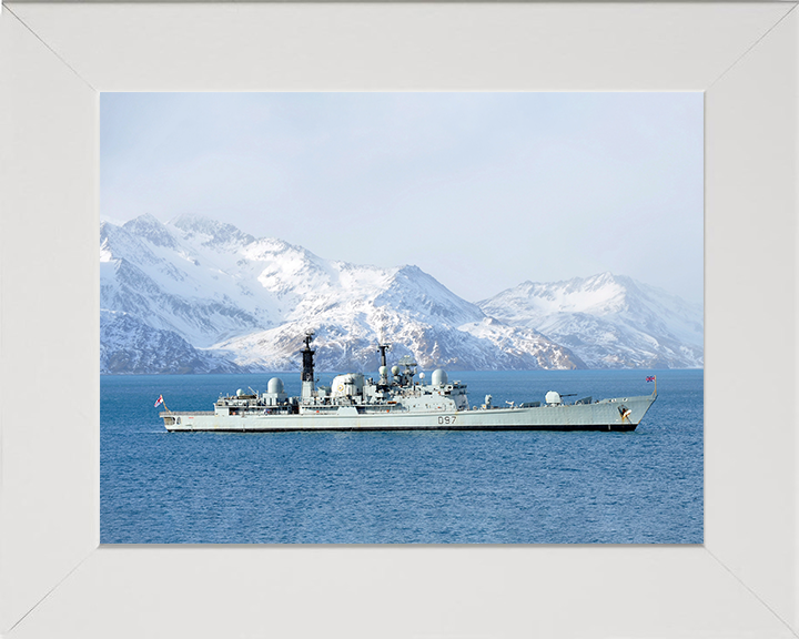 HMS Edinburgh (D97) Photo Print - South Georgia 2011 - Royal Navy Type 42 Destroyer Hampshire Prints 10 x 8 White Frame No