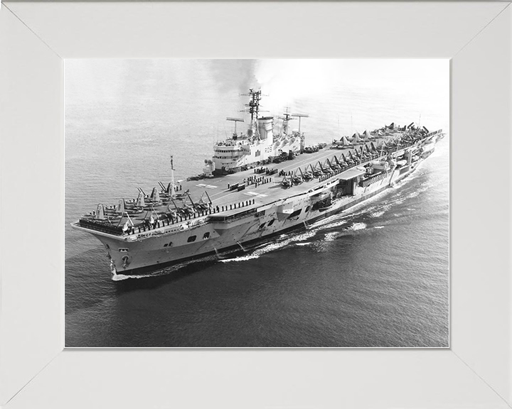 HMS Ark Royal (R09) Royal Navy Audacious Class Aircraft Carrier High Port Bow View Photo Print Wall Art Decor Posters, Prints, & Visual Artwork Hampshire Prints 10 x 8 White Frame No