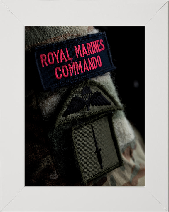 Royal Marines Commando Uniform Patches Closeup Photo Print Hampshire Prints 10 x 8 White Frame No