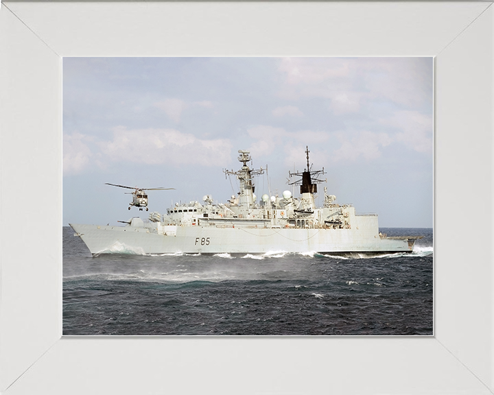 HMS Cumberland (F85) Royal Navy Type 22 Frigate With Lynx Helicopter Photo Print Wall Art Decor Posters, Prints, & Visual Artwork Hampshire Prints 10 x 8 White Frame No