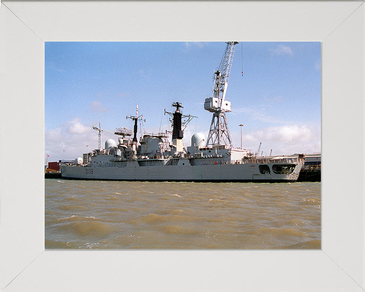 HMS Cardiff (D108) Photo Print - Portsmouth 1994 - Royal Navy Type 42 Destroyer Hampshire Prints 10 x 8 White Frame No