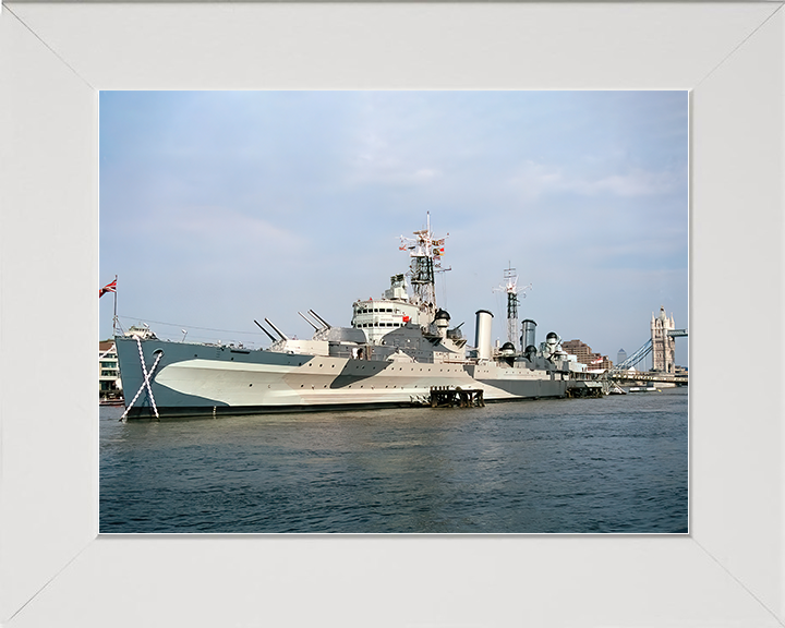 HMS Belfast (C35) Royal Navy Town Class Light Cruiser In London Photo Print Wall Art Decor Posters, Prints, & Visual Artwork Hampshire Prints 10 x 8 White Frame No