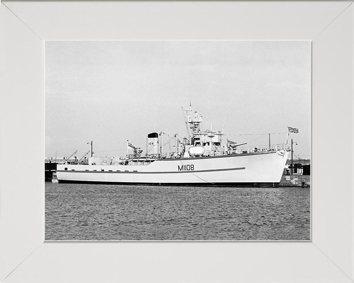 HMS Bevington (M1108) Royal Navy Ton Class Minesweeper Alongside Photo Print Wall Art Decor Posters, Prints, & Visual Artwork Hampshire Prints 10 x 8 White Frame No