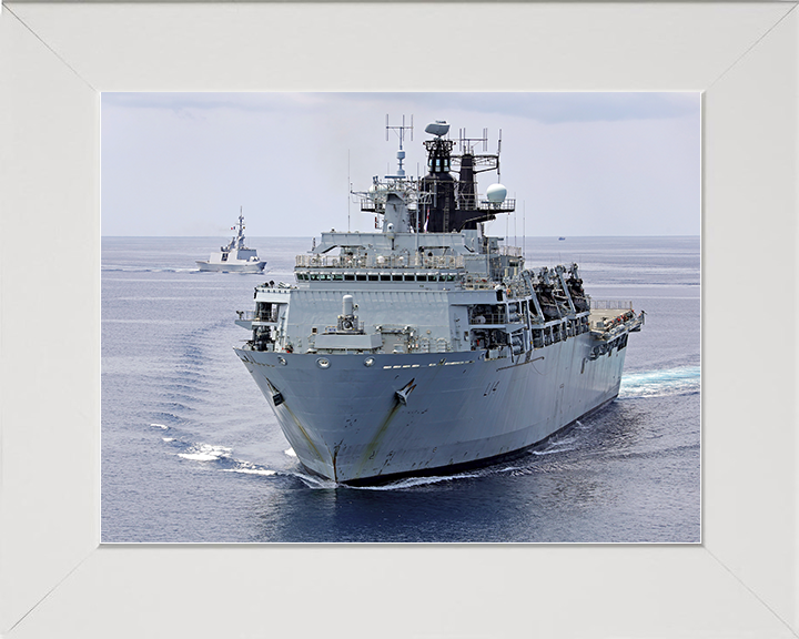 HMS Albion (L14) Royal Navy Albion Class Amphibious Ship High Port Bow View Photo Print Wall Art Naval Decor Posters, Prints, & Visual Artwork Hampshire Prints 10 x 8 White Frame No