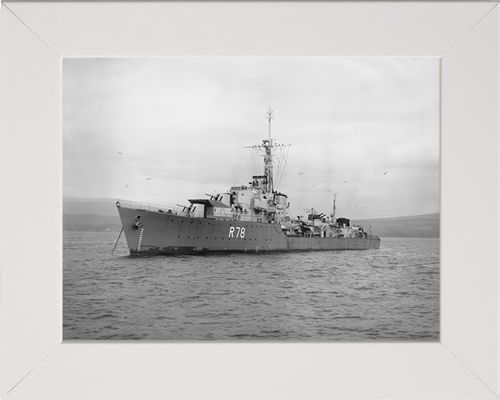 HMS Wessex (R78) Photo Print - At Anchor 1944 - Royal Navy W Class Destroyer Hampshire Prints 10 x 8 White Frame No
