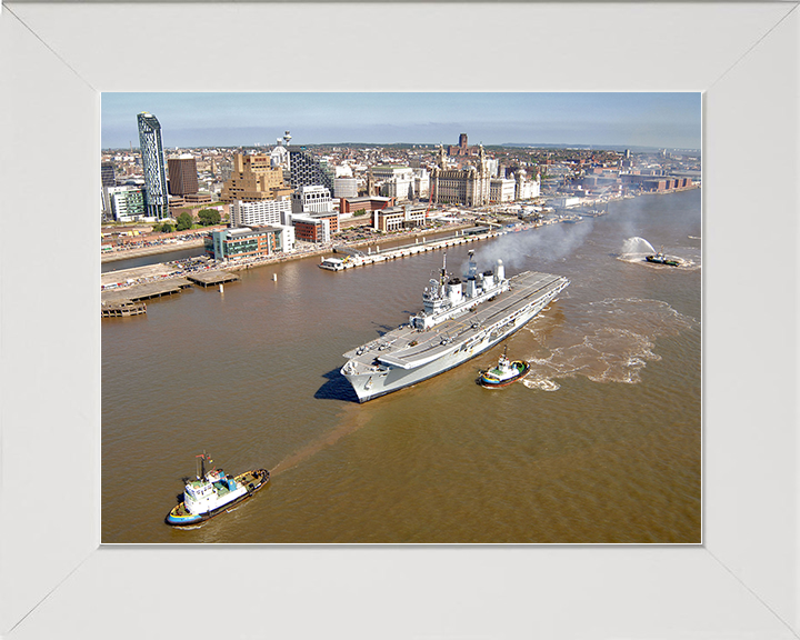 HMS Ark Royal (R07) Royal Navy Invincible Class Aircraft Carrier Departs Liverpool 2008 Photo Print Wall Art Decor Posters, Prints, & Visual Artwork Hampshire Prints 10 x 8 White Frame No