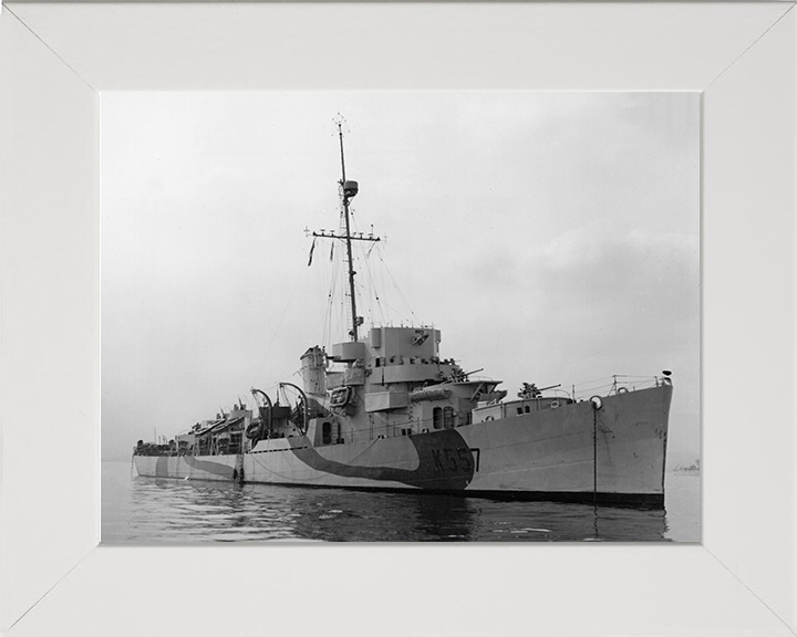 HMS Riou (K557) Photo Print - at sea 1944 - Royal Navy Captain Class Frigate Posters, Prints, & Visual Artwork Hampshire Prints 10 x 8 White Frame No