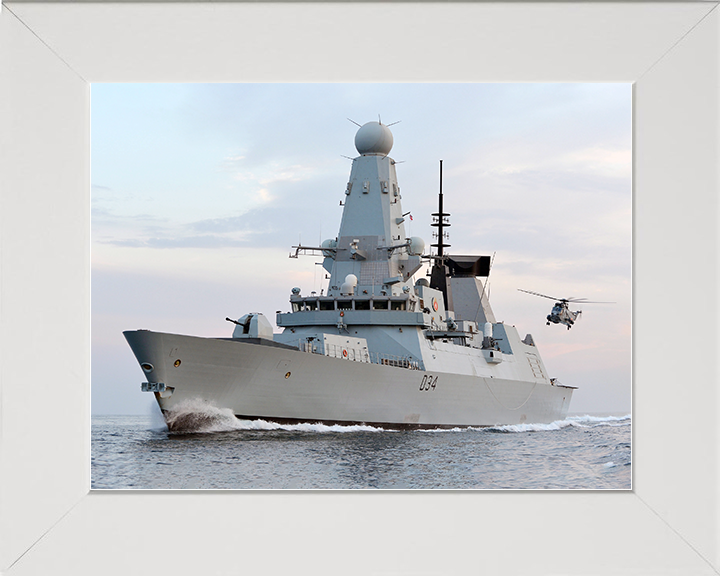 HMS Diamond (D34) Royal Navy Type 45 Destroyer With Sea King 2012 Photo Print Wall Art Decor Posters, Prints, & Visual Artwork Hampshire Prints 10 x 8 White Frame No