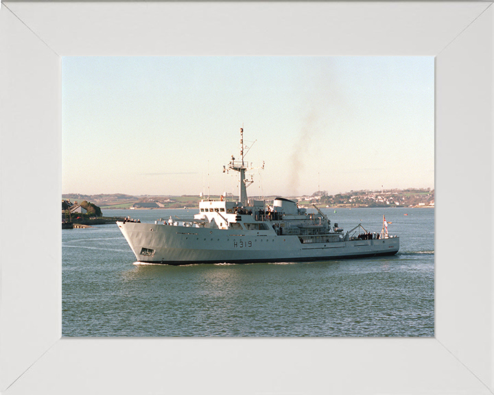 HMS Beagle (H319) Photo Print - Leaving Devonport - Royal Navy Bulldog Class Survey Vessel