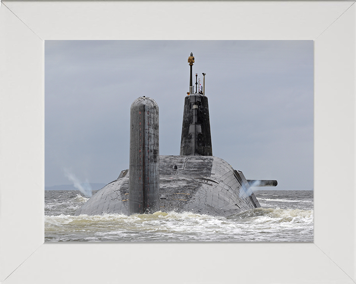 HMS Vanguard (S28) Photo Print - Vents off 2012 - Royal Navy Vanguard Class Submarine Hampshire Prints 10 x 8 White Frame No