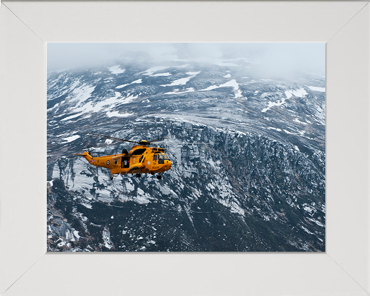RAF (SAR) Sea King Helicopter Over The Cairngorms Photo Print - Royal Air Force Aircraft Posters, Prints, & Visual Artwork Hampshire Prints 10 x 8 White Frame No