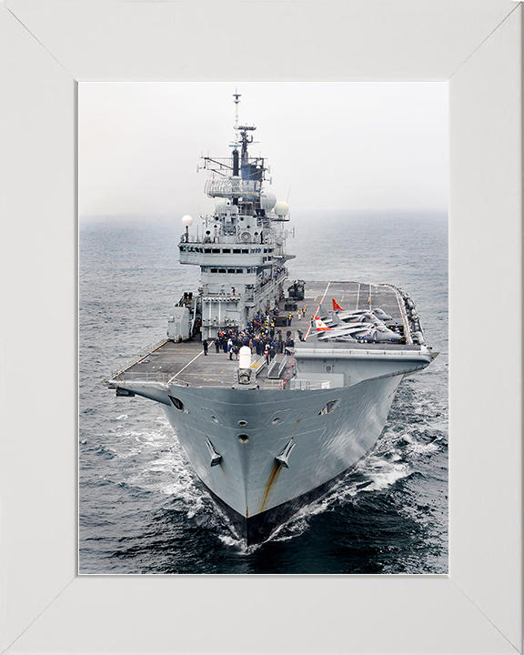 HMS Ark Royal (R07) Royal Navy Invincible Class Aircraft Carrier Ski Jump View Photo Print Wall Art Decor Posters, Prints, & Visual Artwork Hampshire Prints 10 x 8 White Frame No