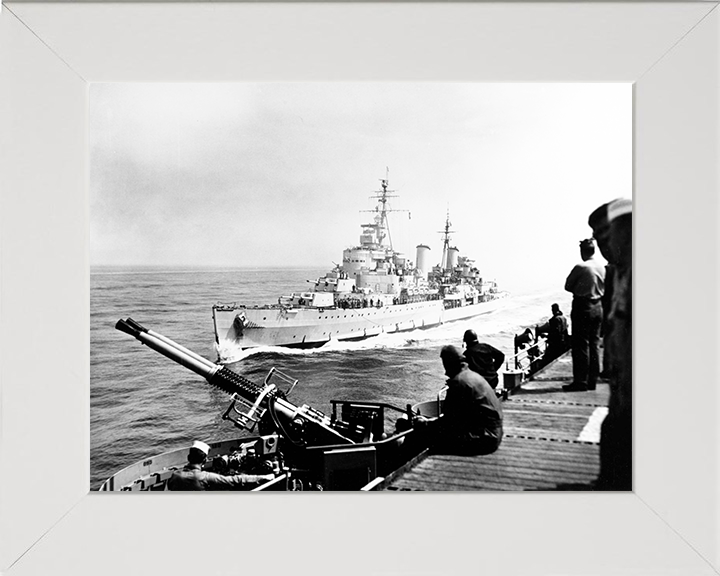 HMS Belfast (C35) Photo Print - At Sea 1952 - Royal Navy Town Class Light Cruiser Hampshire Prints 10 x 8 White Frame No