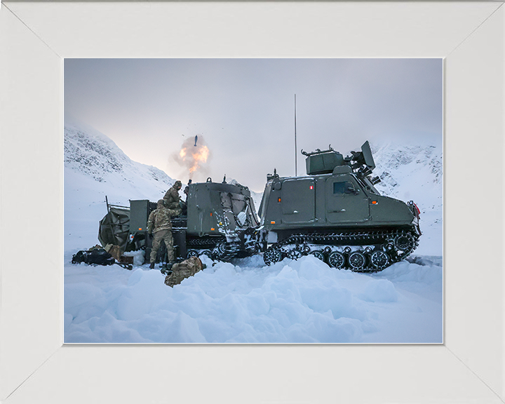 Royal Marine Commando Mortar Team Fire from a Viking Photo Print 45 Commando Marines Wall Art Military Decor Posters, Prints, & Visual Artwork Hampshire Prints 10 x 8 White Frame No
