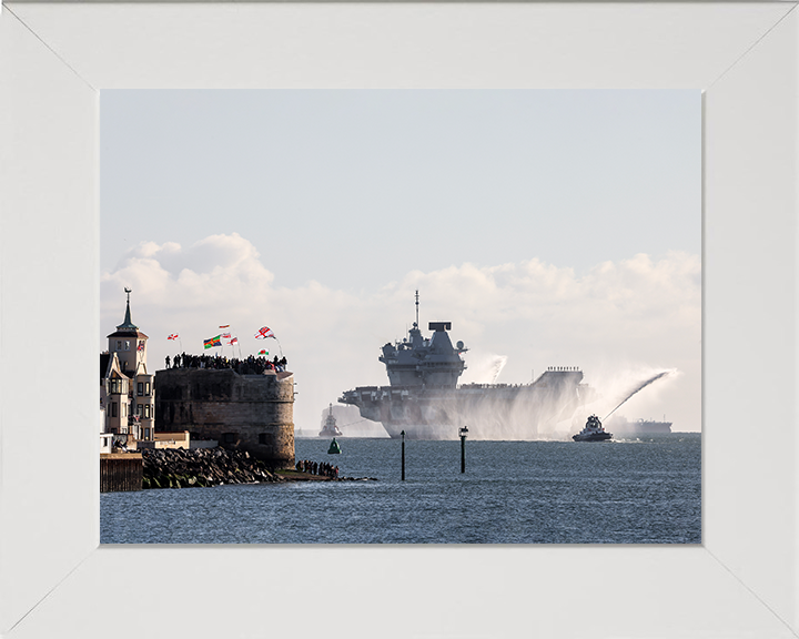 HMS Prince of Wales (R09) Photo Print - Round Tower 2025 - Royal Navy Queen Elizabeth Class Aircraft Carrier Posters, Prints, & Visual Artwork Hampshire Prints 10 x 8 White Frame No