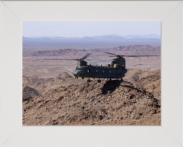 RAF Chinook Helicopter two-wheeled landing Photo Print - Royal Air Force Aircraft Hampshire Prints 10 x 8 White Frame No