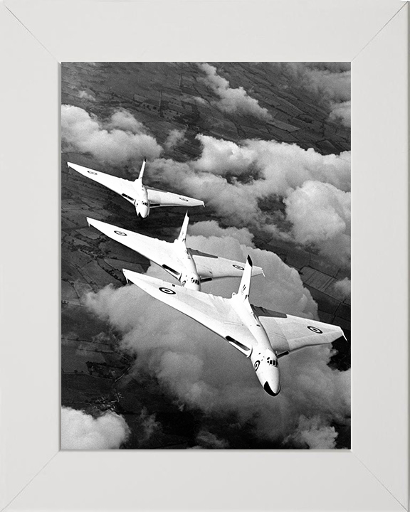 Three Avro Vulcan B1As in flight 1957 Photo Print - Royal Air Force Aircraft Hampshire Prints 10 x 8 White Frame No