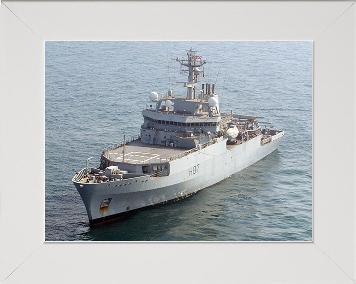 HMS Echo (H87) Royal Navy Echo Class Survey Vessel High Port Bow View Photo Print Wall Art Decor Posters, Prints, & Visual Artwork Hampshire Prints 10 x 8 White Frame No
