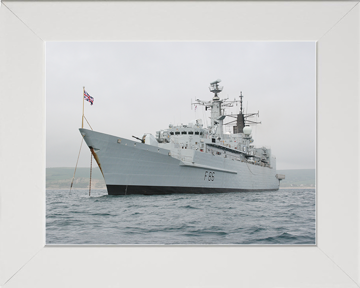 HMS Campbeltown (F86) Royal Navy Type 22 Frigate Port Side View at Anchor Photo Print Wall Art Decor Posters, Prints, & Visual Artwork Hampshire Prints 10 x 8 White Frame No