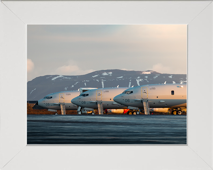 RAF Poseidon MRA1 (P8A) parked on the apron Royal Air Force Aircraft Photo Print Wall Art Aviation Decor UK Posters, Prints, & Visual Artwork Hampshire Prints 10 x 8 White Frame No