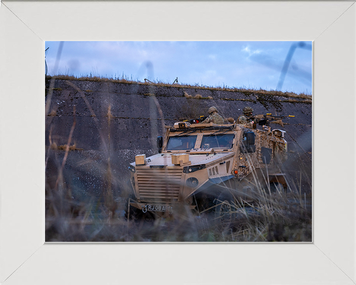 RAF Regiment Soldiers firing Ride a Foxhound vehicle Photo Print Royal Air Force Wall Art Military Decor Posters, Prints, & Visual Artwork Hampshire Prints 10 x 8 White Frame No