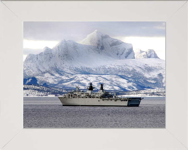 HMS Albion (L14) Photo Print - Norway 2008 - Royal Navy Albion Class Amphibious Ship Hampshire Prints 10 x 8 White Frame No