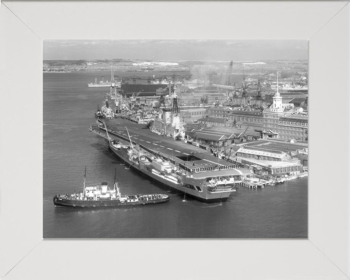 HMS Eagle (R05) Photo Print - Portsmouth 1964 - Royal Navy Audacious Class Aircraft Carrier Hampshire Prints 10 x 8 White Frame No
