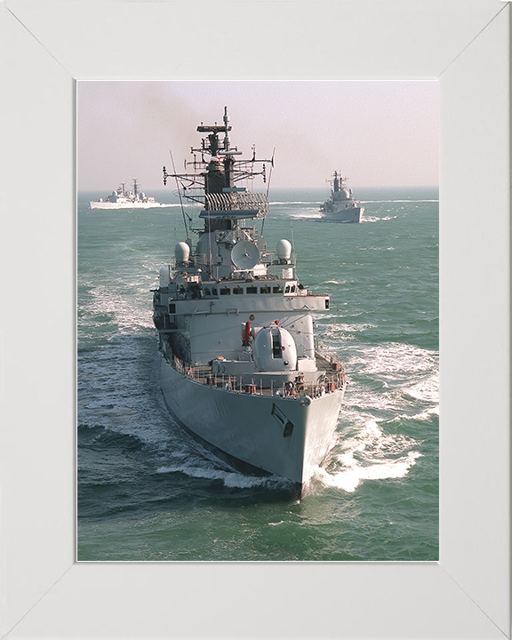 HMS Cardiff (D108) Royal Navy Type 42 Destroyer High Bow View Photo Print Wall Art Decor Posters, Prints, & Visual Artwork Hampshire Prints 10 x 8 White Frame No