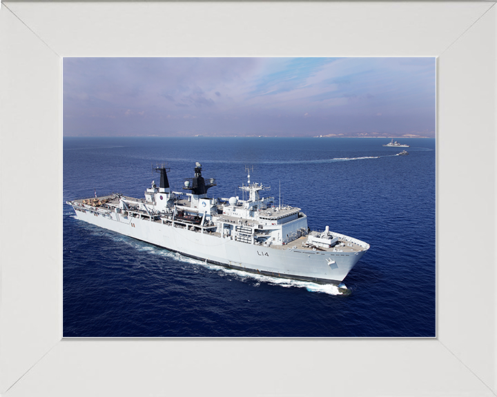 HMS Albion (L14) Royal Navy Albion Class Amphibious Ship High Starboard Bow View Photo Print Wall Art Naval Decor Posters, Prints, & Visual Artwork Hampshire Prints 10 x 8 White Frame No