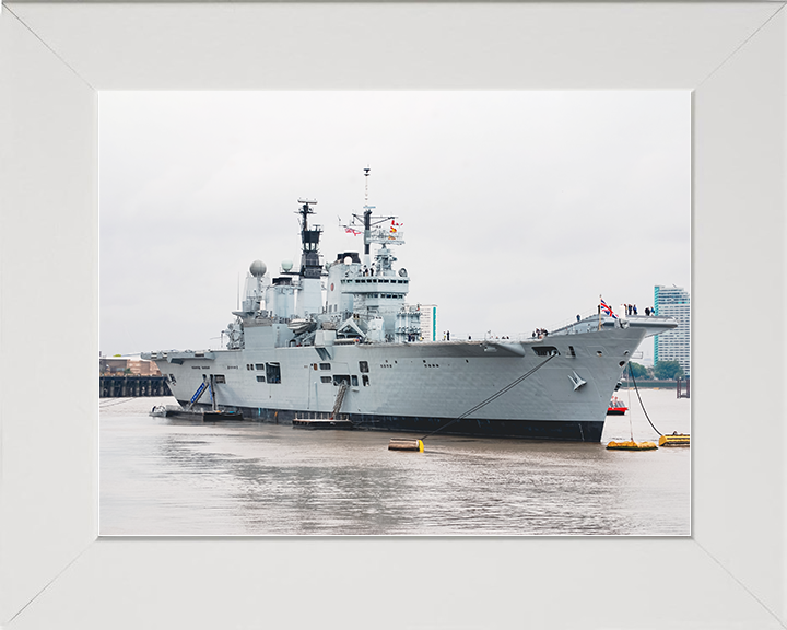 HMS Ark Royal (R07) Royal Navy Invincible Class Aircraft Carrier At A Buoy Photo Print Wall Art Decor Posters, Prints, & Visual Artwork Hampshire Prints 10 x 8 White Frame No